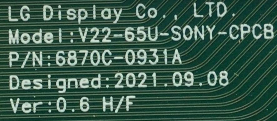 T-CON ORIGINAL PARA TV SONY BRAVIA / NUMERO DE PARTE 7011A / 6871L-7011A / 6870C-0931A / LE550PQL (HQ)(A1) / V22-65U-SONY-CPCB / PANEL YDCM055UNG01 / MODELO XR-55A80K / XR55A80K / XR-55A80CK / XR55A80CK - Imagen 3